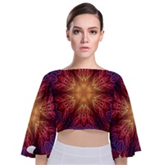 Fractal Abstract Artistic Tie Back Butterfly Sleeve Chiffon Top