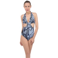 Pattern Abstract Desktop Fabric Halter Front Plunge Swimsuit