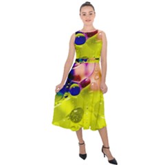 Abstract Bubbles Oil Midi Tie-back Chiffon Dress