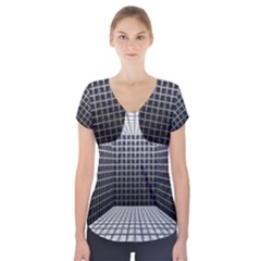 Space Glass Blocks Background Short Sleeve Front Detail Top