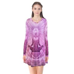 Meditation Spiritual Yoga Long Sleeve V-neck Flare Dress by Nexatart