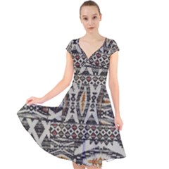 Fabric Textile Abstract Pattern Cap Sleeve Front Wrap Midi Dress by Nexatart