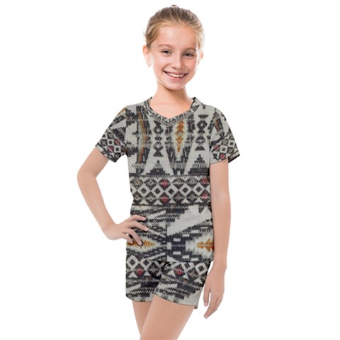 Fabric Textile Abstract Pattern Kids  Mesh Tee And Shorts Set by Nexatart