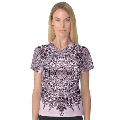 Mandala Pattern Fractal V-neck Sport Mesh Tee by Nexatart