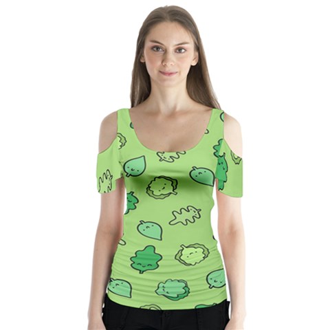 Funny Greens And Salad Butterfly Sleeve Cutout Tee  by kostolom3000shop