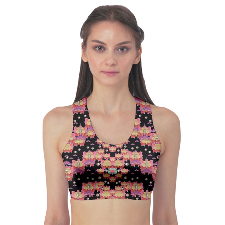 Fantasy Flower Ribbon And Happy Florals Festive Sports Bra