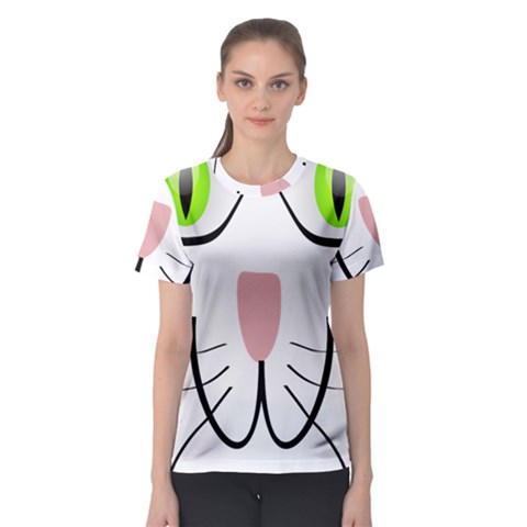 Cat Green Eyes Happy Animal Pet Women s Sport Mesh Tee by Sapixe