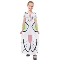 Cat Green Eyes Happy Animal Pet Kids  Short Sleeve Maxi Dress