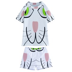 Cat Green Eyes Happy Animal Pet Kids  Swim Tee And Shorts Set