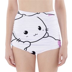 Kitty Cuddling Cat Kitten Feline High-waisted Bikini Bottoms by Sapixe