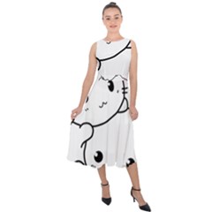 Kitty Cuddling Cat Kitten Feline Midi Tie-back Chiffon Dress