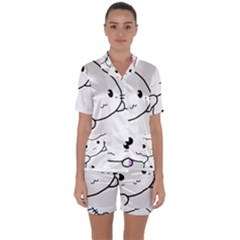 Kitty Cuddling Cat Kitten Feline Satin Short Sleeve Pyjamas Set