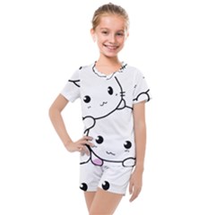 Kitty Cuddling Cat Kitten Feline Kids  Mesh Tee And Shorts Set