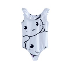 Kitty Cuddling Cat Kitten Feline Kids  Frill Swimsuit by Sapixe