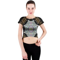 Butterflies And Flowers A In Romantic Universe Crew Neck Crop Top by pepitasart