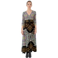 Butterflies And Flowers A In Romantic Universe Button Up Boho Maxi Dress