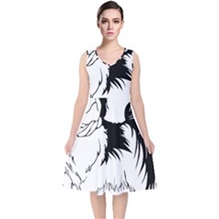 Animal Canine Dog Japanese Chin V-neck Midi Sleeveless Dress  by Sapixe