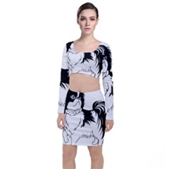 Animal Canine Dog Japanese Chin Long Sleeve Crop Top & Bodycon Skirt Set by Sapixe