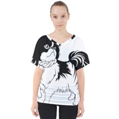 Animal Canine Dog Japanese Chin V-neck Dolman Drape Top by Sapixe