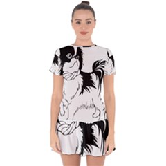 Animal Canine Dog Japanese Chin Drop Hem Mini Chiffon Dress by Sapixe