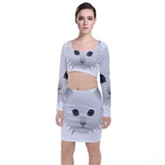 Cat Animal Pet Kitty Cats Kitten Long Sleeve Crop Top & Bodycon Skirt Set by Sapixe