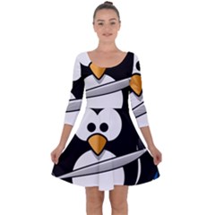 Penguin Pirate Tux Animal Bandana Quarter Sleeve Skater Dress by Sapixe