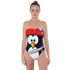 Penguin Pirate Tux Animal Bandana Tie Back One Piece Swimsuit by Sapixe