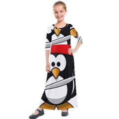 Penguin Pirate Tux Animal Bandana Kids  Quarter Sleeve Maxi Dress by Sapixe