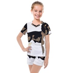 Black White Dog Beagle Pet Animal Kids  Mesh Tee And Shorts Set