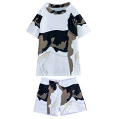 Black White Dog Beagle Pet Animal Kids  Swim Tee And Shorts Set