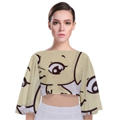 Doggy Dog Puppy Animal Pet Figure Tie Back Butterfly Sleeve Chiffon Top by Sapixe