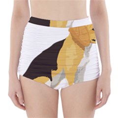 Black Yellow Dog Beagle Pet High-waisted Bikini Bottoms by Sapixe