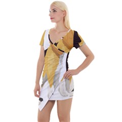 Black Yellow Dog Beagle Pet Short Sleeve Asymmetric Mini Dress