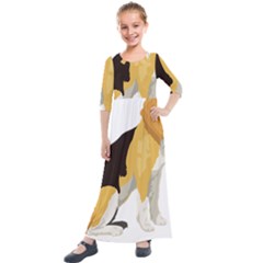 Black Yellow Dog Beagle Pet Kids  Quarter Sleeve Maxi Dress by Sapixe