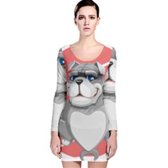 Bulldog Dog Animal Pet Heart Fur Long Sleeve Velvet Bodycon Dress by Sapixe