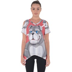 Bulldog Dog Animal Pet Heart Fur Cut Out Side Drop Tee by Sapixe