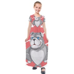 Bulldog Dog Animal Pet Heart Fur Kids  Short Sleeve Maxi Dress