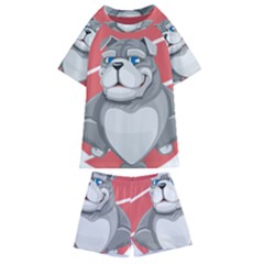 Bulldog Dog Animal Pet Heart Fur Kids  Swim Tee And Shorts Set