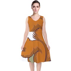 Squirrel Animal Pet V-neck Midi Sleeveless Dress  by Sapixe