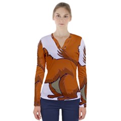 Squirrel Animal Pet V-neck Long Sleeve Top by Sapixe