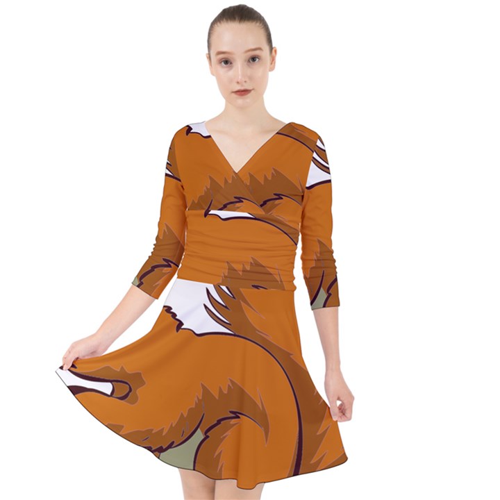 Squirrel Animal Pet Quarter Sleeve Front Wrap Dress