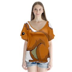 Squirrel Animal Pet V-neck Flutter Sleeve Top by Sapixe