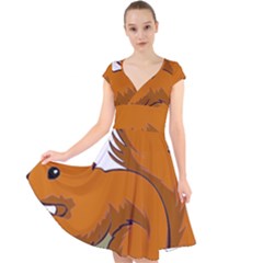 Squirrel Animal Pet Cap Sleeve Front Wrap Midi Dress by Sapixe