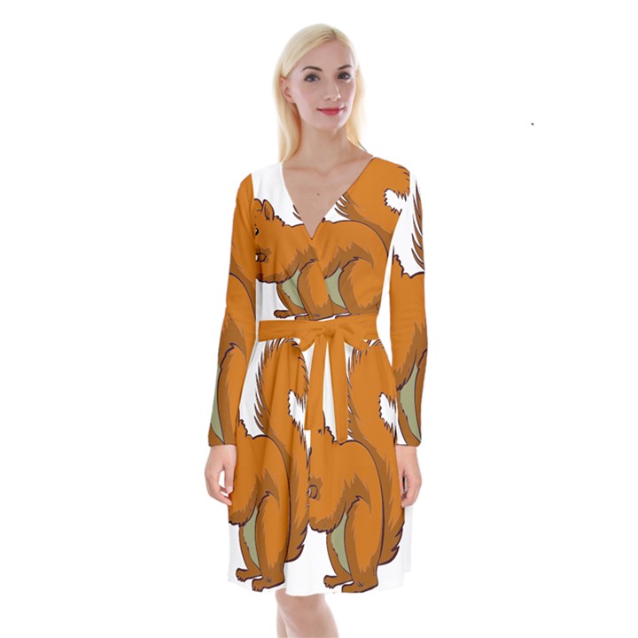 Squirrel Animal Pet Long Sleeve Velvet Front Wrap Dress