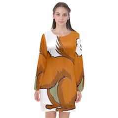 Squirrel Animal Pet Long Sleeve Chiffon Shift Dress  by Sapixe