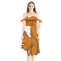 Squirrel Animal Pet Shoulder Tie Bardot Midi Dress by Sapixe