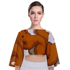 Squirrel Animal Pet Tie Back Butterfly Sleeve Chiffon Top by Sapixe