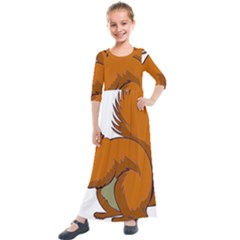 Squirrel Animal Pet Kids  Quarter Sleeve Maxi Dress by Sapixe