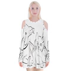 Dog Cat Pet Silhouette Animal Velvet Long Sleeve Shoulder Cutout Dress by Sapixe