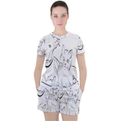 Dog Cat Pet Silhouette Animal Women s Tee And Shorts Set